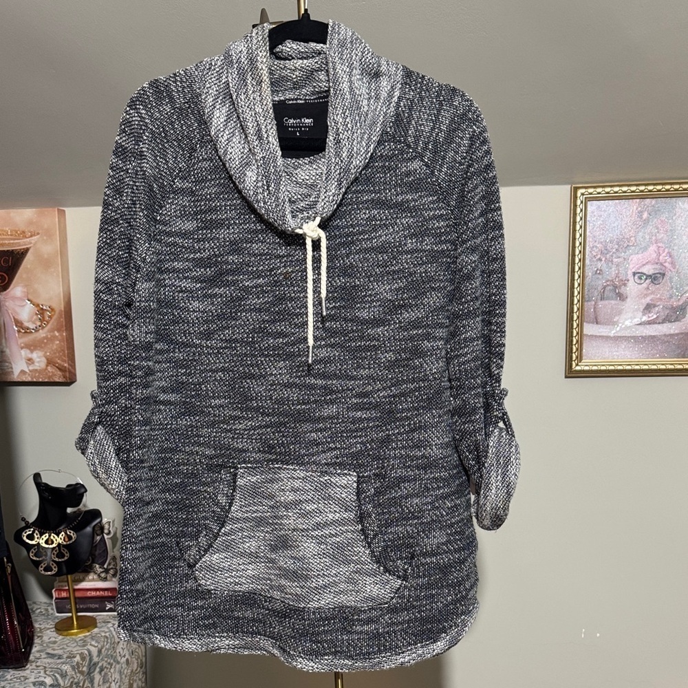 EUC Calvin Klein Black and White Cowl Neck Sweater/Top Cotton Blend So Soft